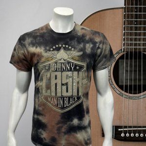 Johnny Cash "Man in Black" Black/Brown/Gold Tie Dye Graphic Band T-Shirt Tee MD